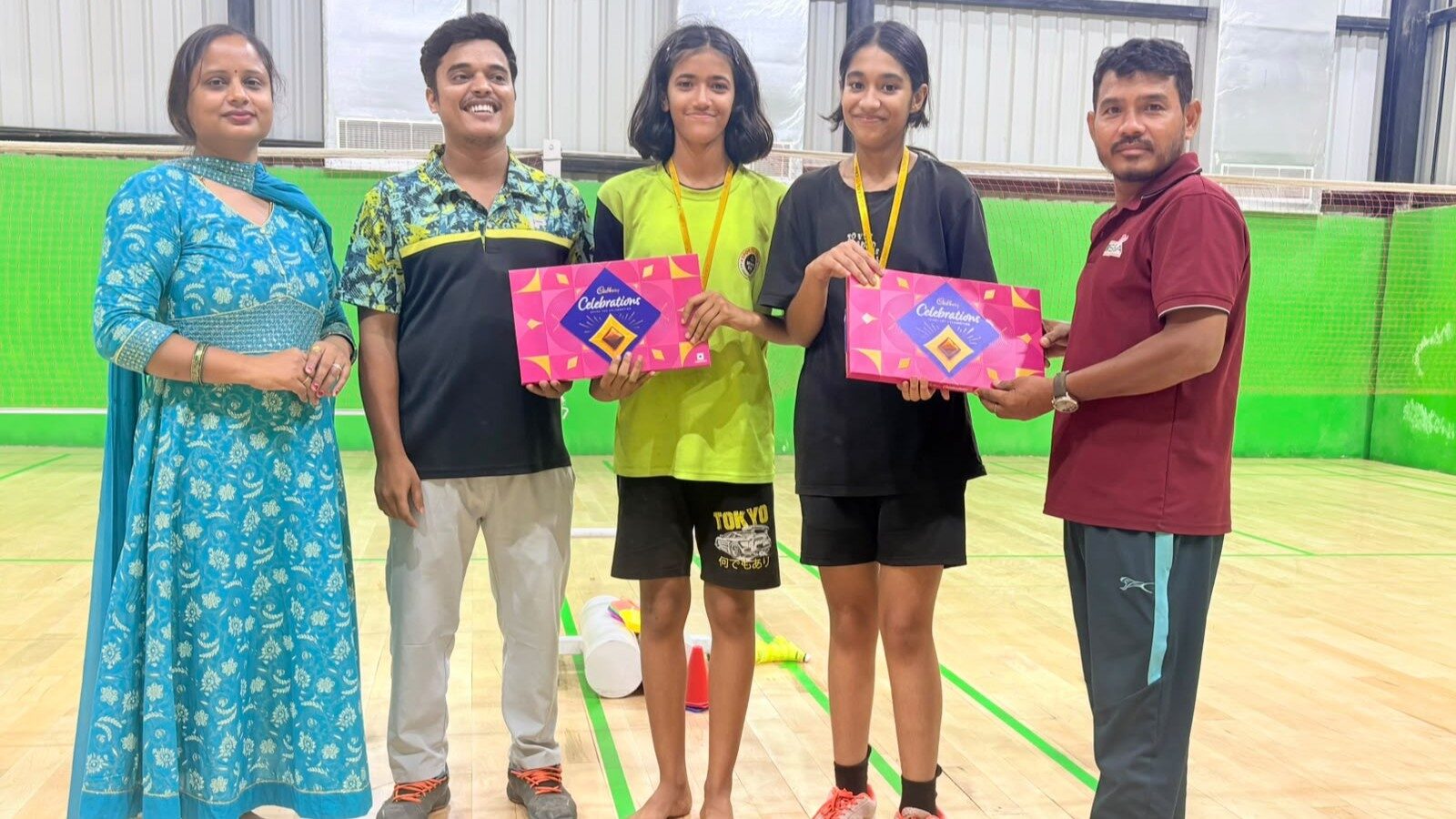 Students receiving awards at Sports Zone LLP, Patna